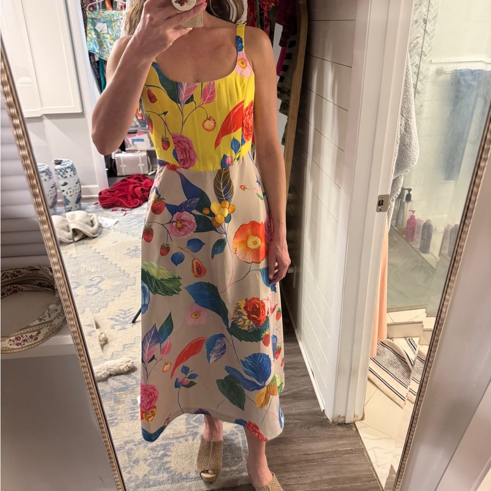 Tuckernuck Yellow and Multicolor Floral Midi Dress nwt